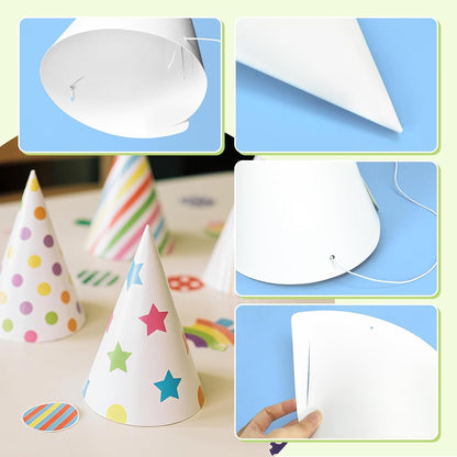 WEOXPR White Paper Party Hats for Birthday,Decorative Bulk Cone Hat for Adults Art DIY, Halloween Supplies（10/20/40/60）