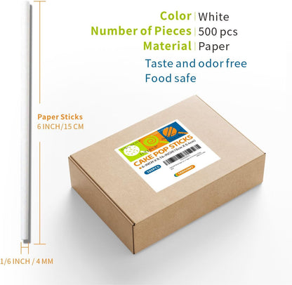 200 Count 6 INCH White Paper Lollipop and Cake Pop Sticks,Sucker Sticks for Cookies,Rainbow Candy,Chocolate,Cake Topper(Dia 4mm)