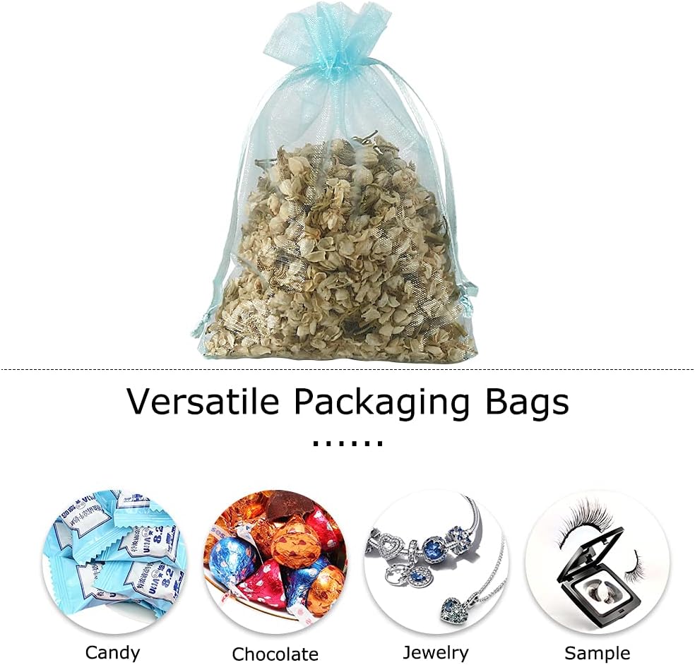 HRX Package 100pcs White Organza Bags, 4x6 inch Mesh Bags Drawstring Gift Bags Jewelry Pouches for Candy Wedding Favors Christmas