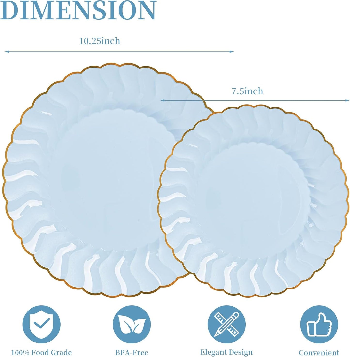 Lullaby 60PCS Ivory Scalloped Plastic Plates with Gold Rim, Disposable Elegant Plates Include 30pcs Dinner Plate 10.25", 30pcs Plastic Dessert Plate 7.5", Perfect for Wedding and Party