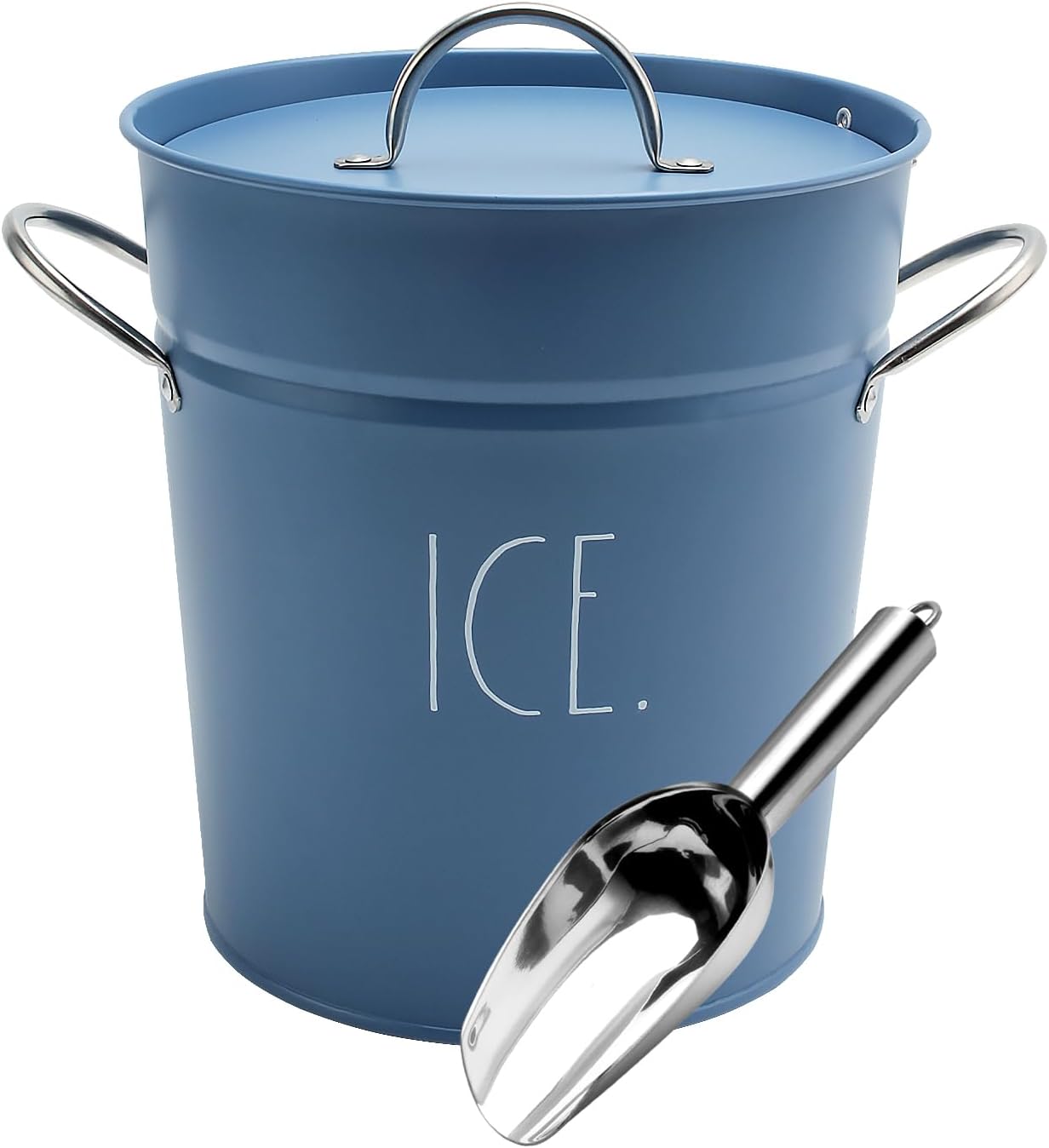 Rae Dunn Ice Bucket with Scoop - Stainless Steel Bucket with Handle, Lid and Ice Scooper - 4 Qt. Storage Bin for Ice Cubes for Bars, Parties, Backyard Barbeques, Picnics, and Camping (Sage)
