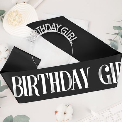 Birthday Sash & Crown for Women - Tiara Headband, Girls' Decorations Accessories