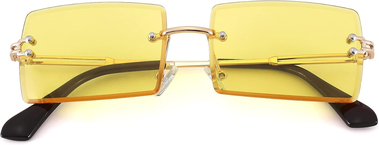 Rectangle Sunglasses for Men/Women Small Rimless Square Shade Eyewear