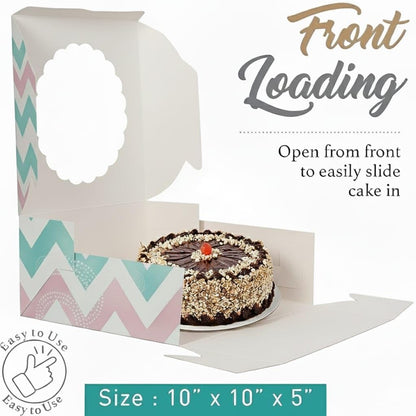 Kraft Cake Boxes with Window (10pcs) - Brown Bakery Boxes for Cakes, Donuts, Pie, Cookies, Cupcakes, Chocolates, Desserts: Size 10x10x5 Inches