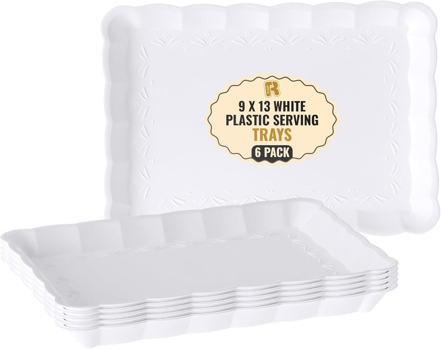 6 Pack Clear Plastic Serving Trays for Party, 9 x 13 Inch - Heavy Duty Plastic Trays for Food - Rectangular Party Serving Trays and Platters - Clear Disposable Trays