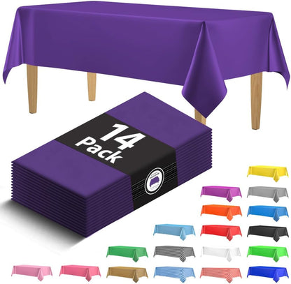 14 Pack Black 54 x 108 in. Rectangle Disposable Plastic Tablecloths - Smooth Decorative Covers for Parties, Weddings