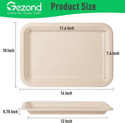 Gezond 50 Pack 14 Inch Disposable Food Trays Eco-friendly Heavy-Duty Large Paper Plates Compostable Sugarcane Platters for Crawfish Lobster Seafood Party Natural