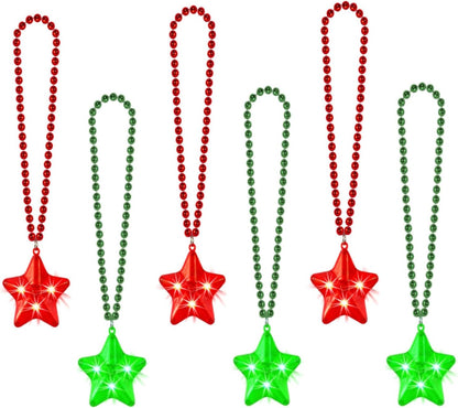 6 Pack Clear LED Glow Star Necklace Bulk Beaded Necklaces for Halloween Christmas Decorations Mardi Gras Party Favors