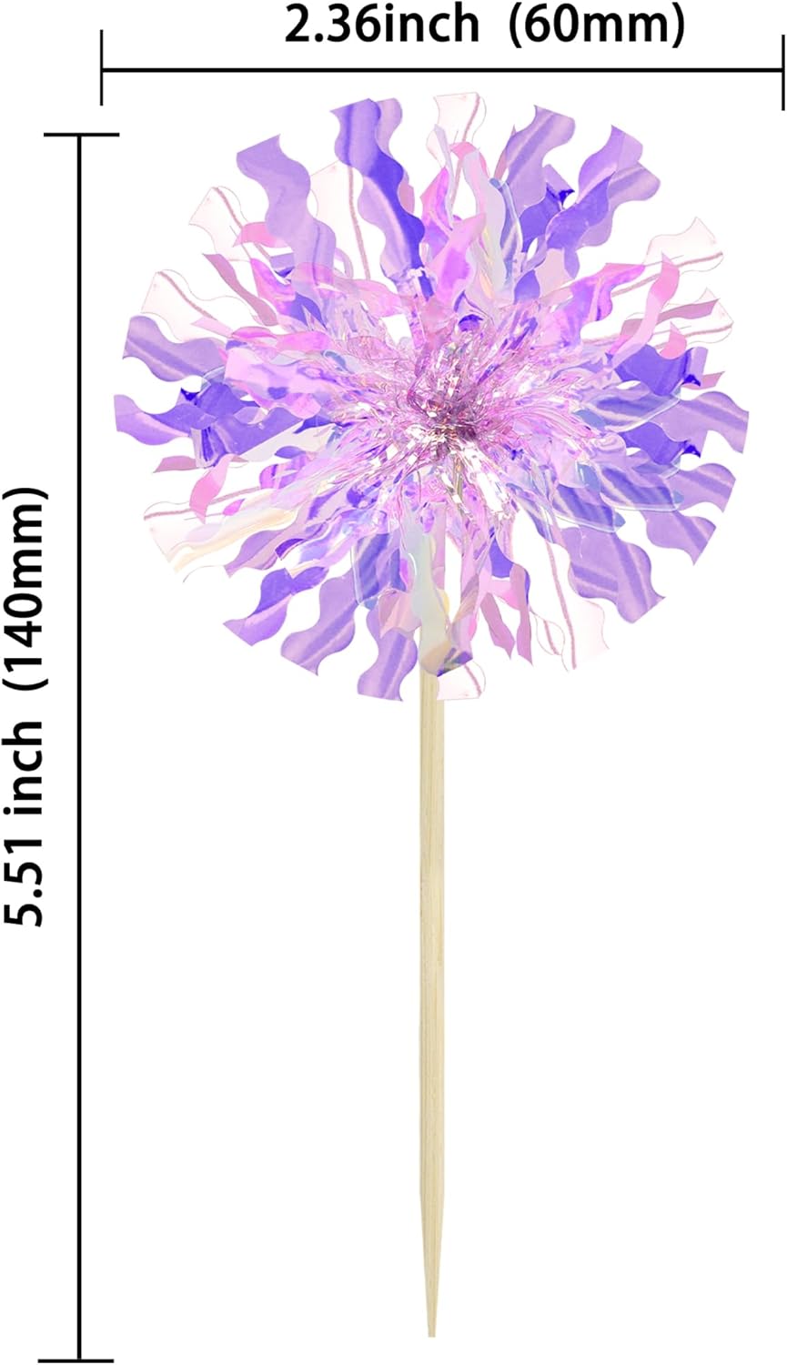 Ephlyn 30Pcs Foil Firework Cupcake Toppers Sparkle Tinsel Cupcake Picks Drink Stirrers Cocktail Food Fruit Toothpicks for Baby Shower Graduation Party Supplies White