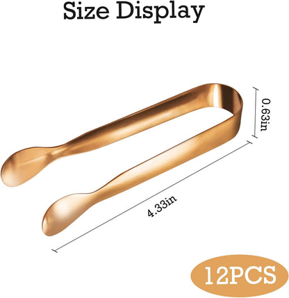 JCREN 12 Pcs Serving Tongs, Small Serving Utensils for Parties Catering Gold Tongs, Food-Grade 304 Stainless Steel Mini Appetizer Tongs for Tea Party Coffee Bar, 4 Inches - Gold