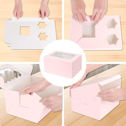 10 Packs Bento Cake and Cupcake Box 3 Holes Fit 2 Cupcakes and 1 Mini Cake Box with Clear Window and Stickers for Cake Cupcake Cookie or Easter and Mother’Day. (1+2/10pcs)