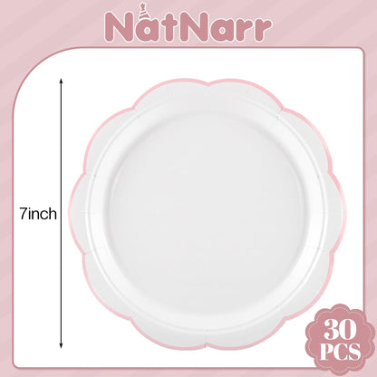 NatNarr 30 Pcs Sage Green Paper Plates, 7 Inch Scalloped Paper Plates Small Dessert Cake Plate Cute Party Plate Disposable Sage Greens Party Supplies for Wedding, Baby Bridal Shower, Birthday