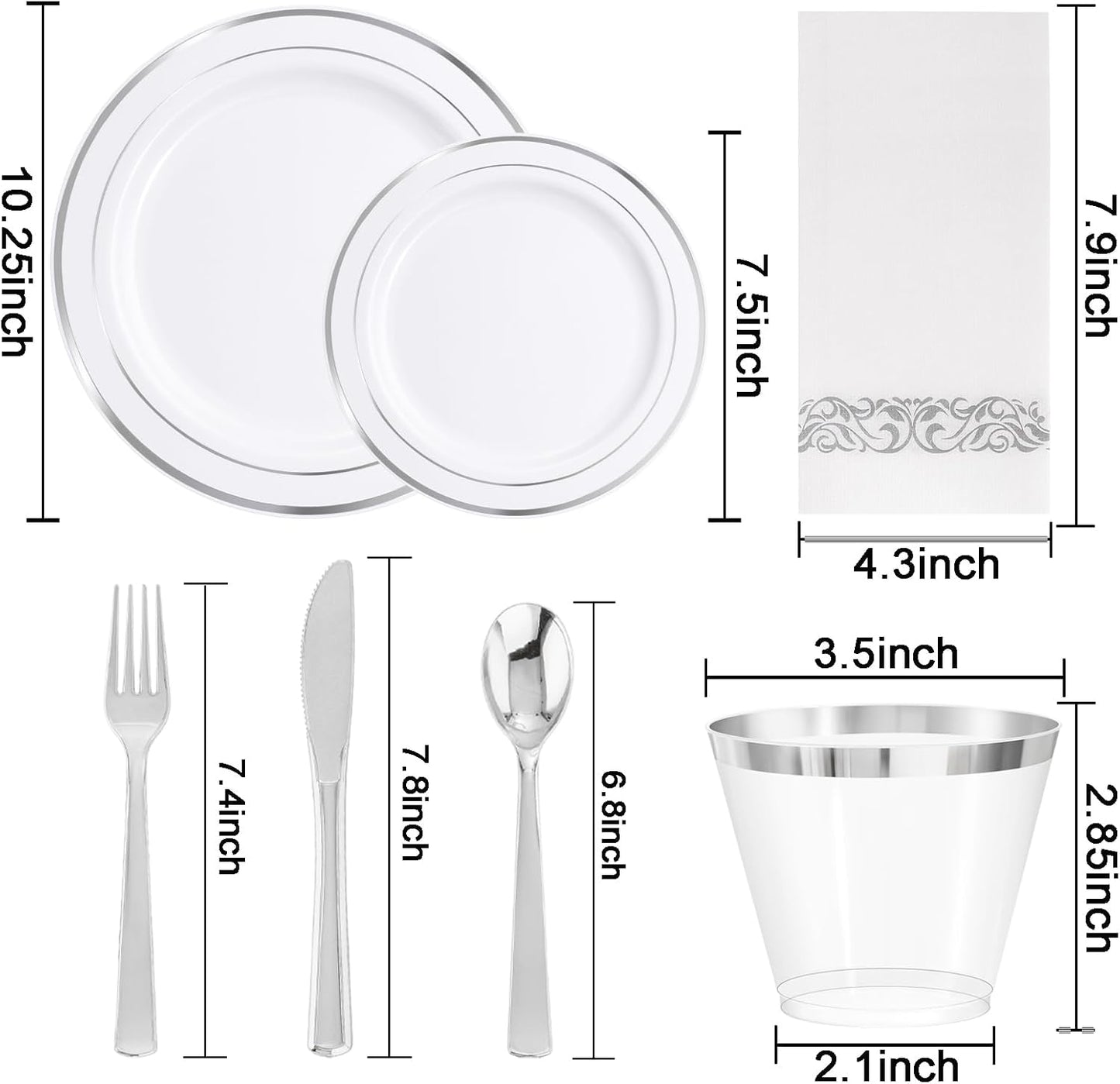 WELLIFE 350-Piece Gold Disposable Plates and Cutlery Set - Premium 10.25" Dinner Plates, 7.5" Dessert Plates, 9oz Cups & Cutlery for Weddings, Catering Events - 50 Guest Service - Elegant & Sturdy