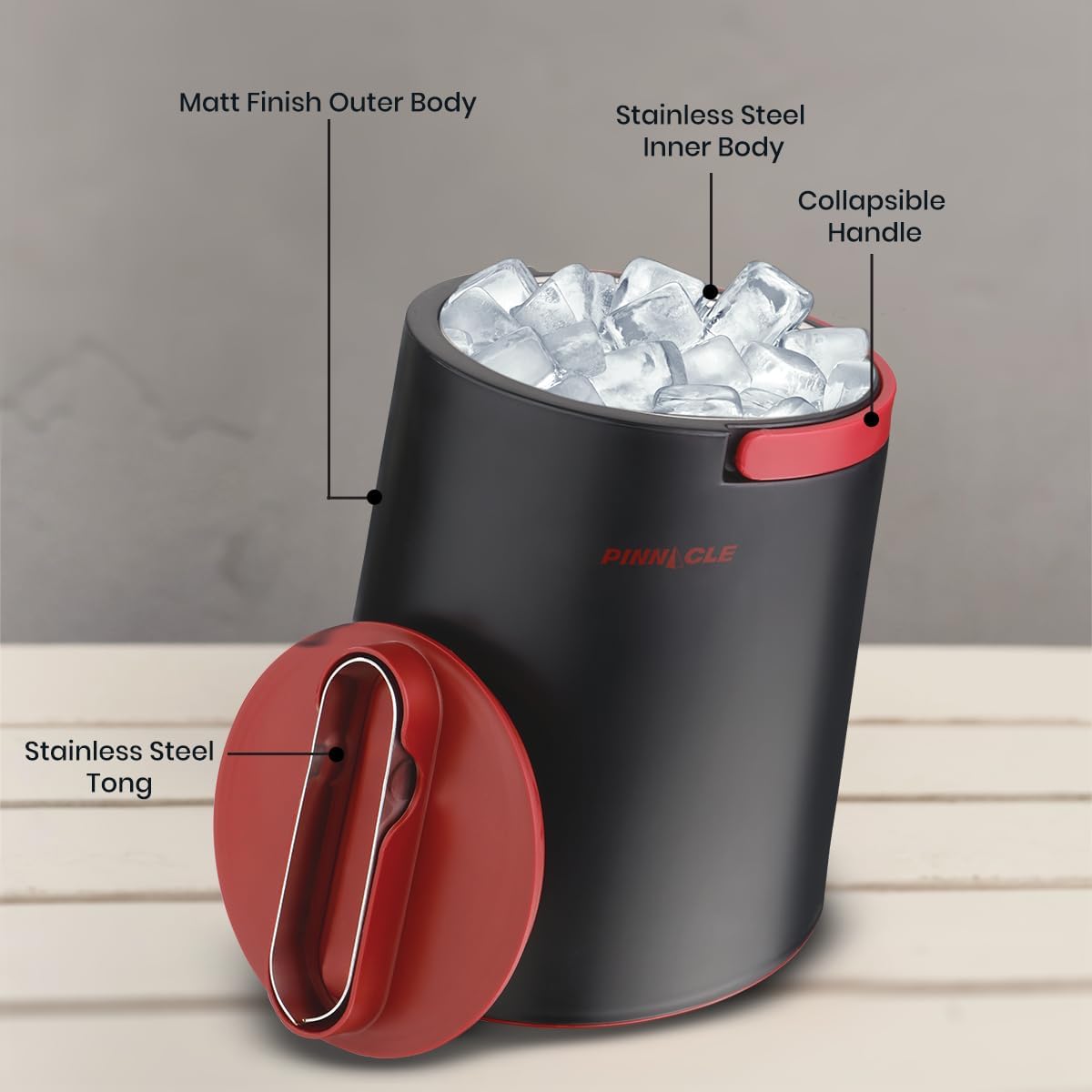 PINNACLE Insulated ice bucket for parties with Tong that fit into Lid - Stainless Steel ice bucket for cocktail bar with Collapsible Handles for indoor/outdoor bar, BPA Free (blue)