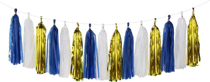 Navy-Blue White-Silver Tassel Garland Streamers - 15pcs Party Decorations Tissue Paper Tassels Banner,Graduation 2025 Wedding Baby Bridal Shower Hanging Decoration Boy Birthday Backdrop Decor Panduola