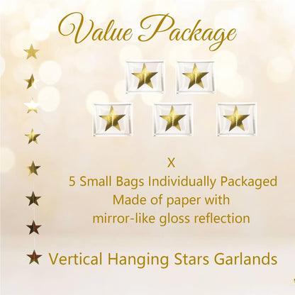 105Feet Gold Star Garland Party Banner for Graduation Decorations 2026 Class Grad Birthday Hanging- Golden Double Side Twinkle Paper Stars Streamers Backdrop for Wall Ceiling Decor, 8Pack