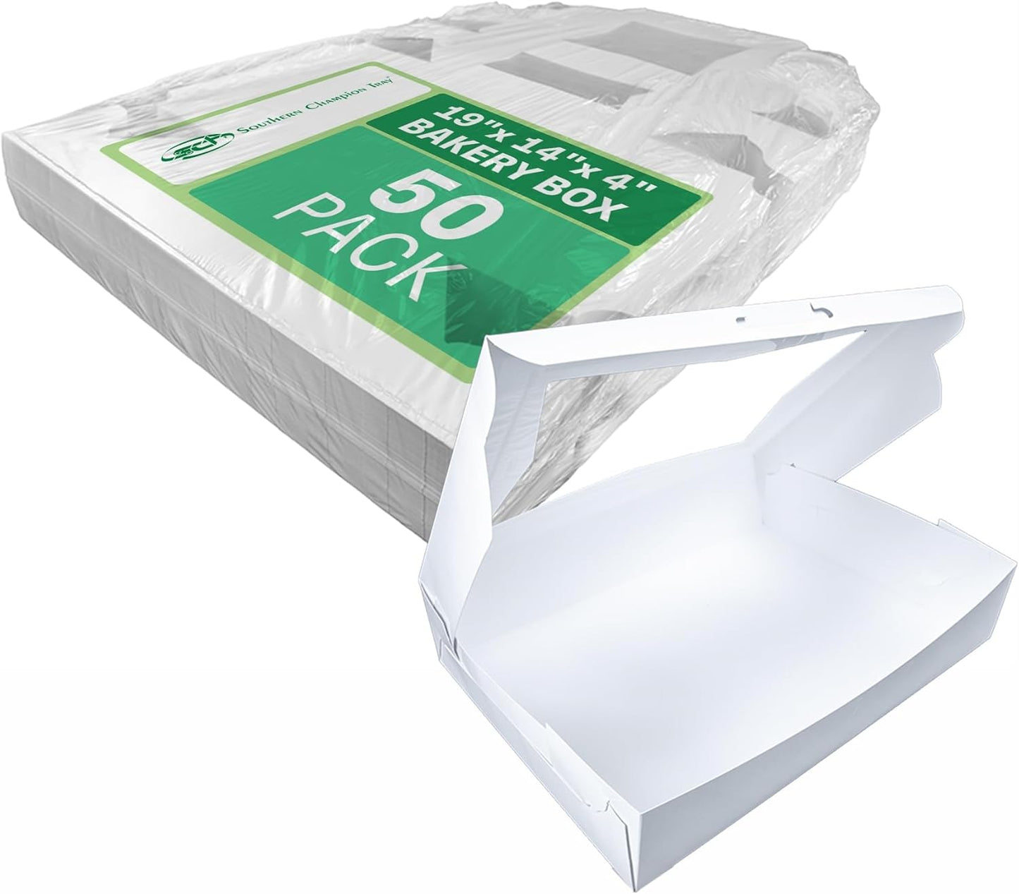 Southern Champion Tray 1029 Premium Clay Coated Kraft Paperboard White Non-Window Sheet Cake and Utility Box, 19" Length x 14" Width x 4" Height, 1/2 Sheet (Case of 50)