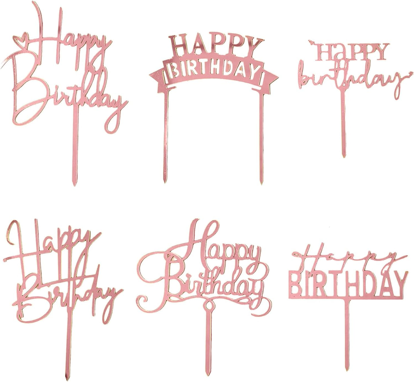 Gold Birthday Cake Topper, 6pcs Acrylic Birthday Cake Toppers Happy Birth Cake Toppers for Decorations Gold Topper for Girls Women's Party Decorations