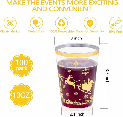 supernal 100pcs Gold Plastic Cups 12 oz, Glitter Clear Disposable Cups Heavy Duty, Fancy Plastic Cocktail Tumblers for Wedding, Parties Champagne & Mixed Drinks
