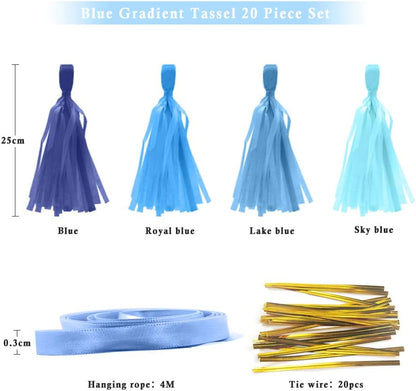 9.8in Blue Tissue Paper Tassel DIY Hanging paper decorations Party Garland Decor for Party Decorations Wedding,Festival,Baby Shower Decoration 20PCS25cm