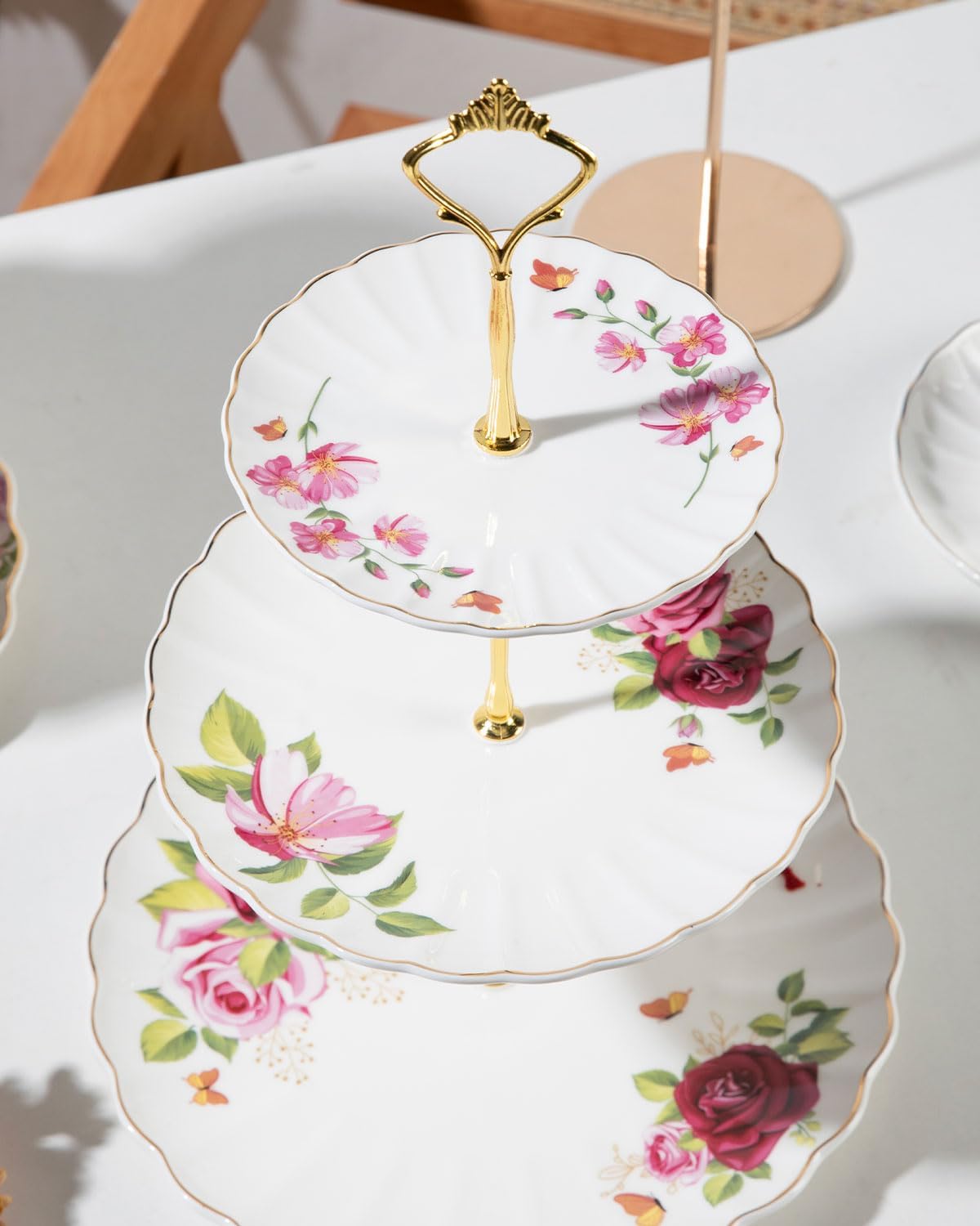 Sweejar 3 Tier Ceramic Cake Stand Wedding, Dessert Cupcake Stand for Tea Party Serving Platter (White)