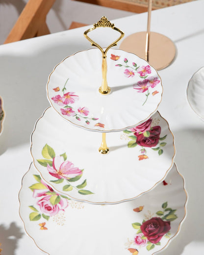 Sweejar 3 Tier Ceramic Cake Stand Wedding, Dessert Cupcake Stand for Tea Party Serving Platter (White)