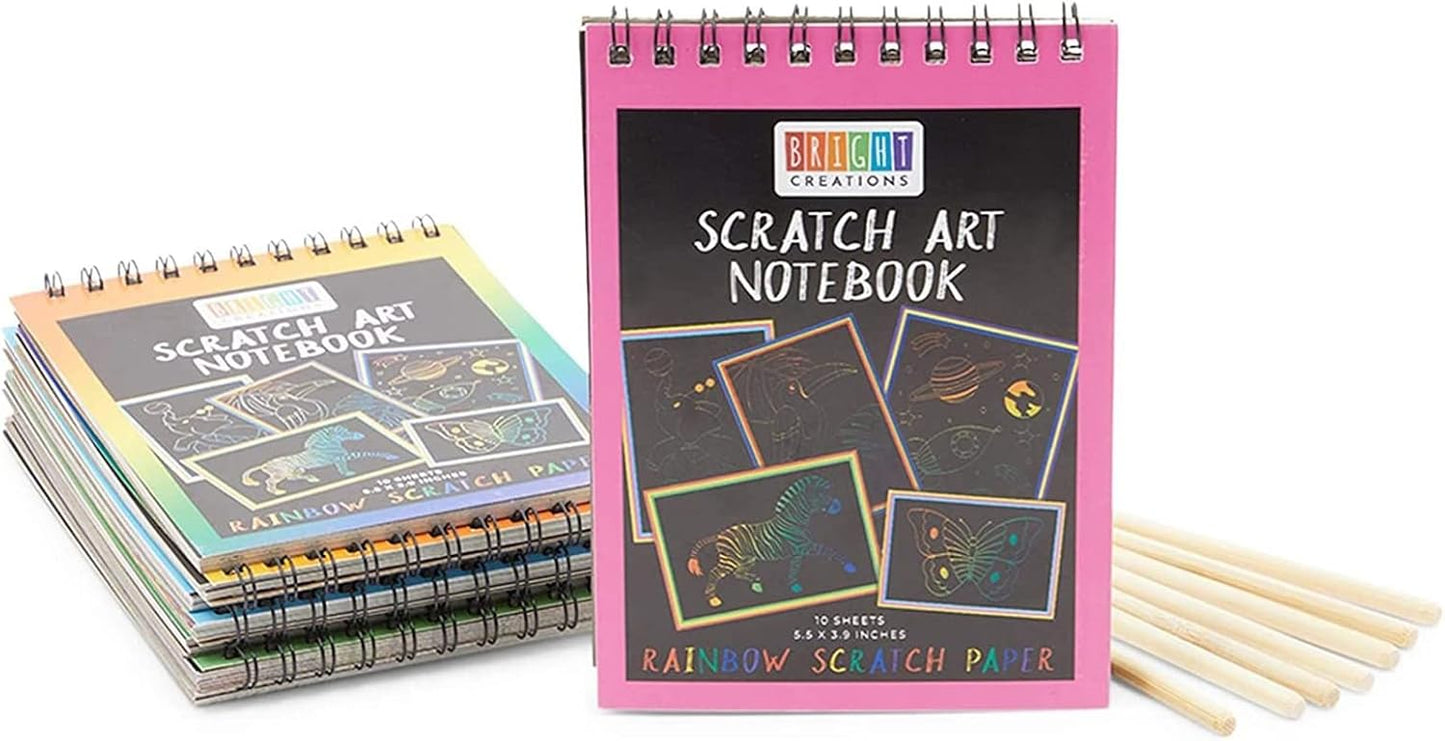 8 Pack Rainbow Scratch Paper Pads for Kids with Wooden Styluses, 10 Sheets (5.5 x 3.9 In)