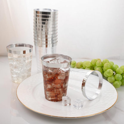 I00000 100 Pack 12 oz Gold Plastic Cups, Gold Rimmed Disposable Cups, Disposable Wine Glasses Cocktail Glasses Premium Cup with Golden Rim, 12 Ounce Plastic Tumblers for Party & Wedding