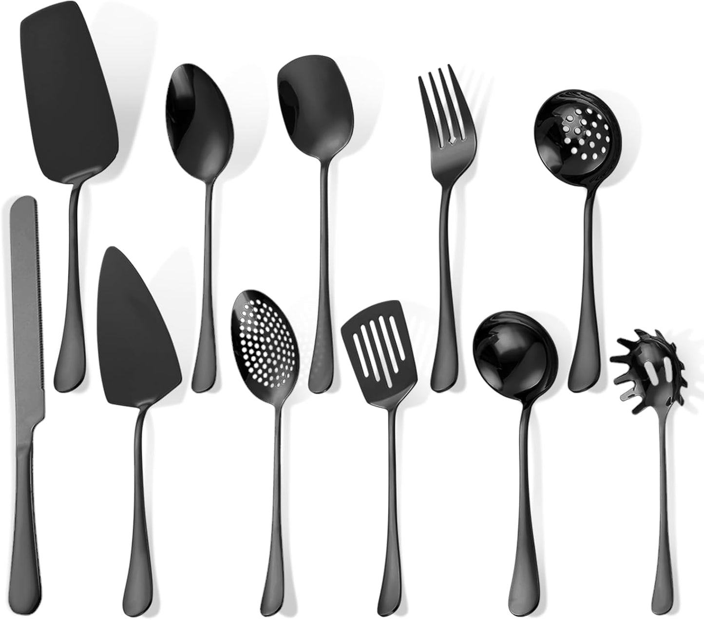 Stainless Steel Serving Utensil Set 10-Piece Buffet Flatware Catering Silverware with Bread Tong,Cake Spatula,Serving Ladles,Salad Fork,Cheese Knife,Large Spoon for Parties Buffet