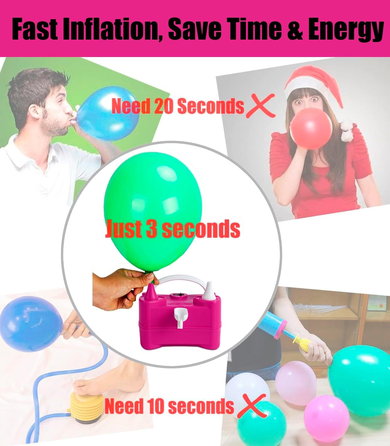 LANGXUN Portable High Power Electric Balloon Pump, Two Nozzle 110V 600W Air Blower Electric Ballon Inflator Pump for Party Latex Balloon Decoration Supplies (Yellow)