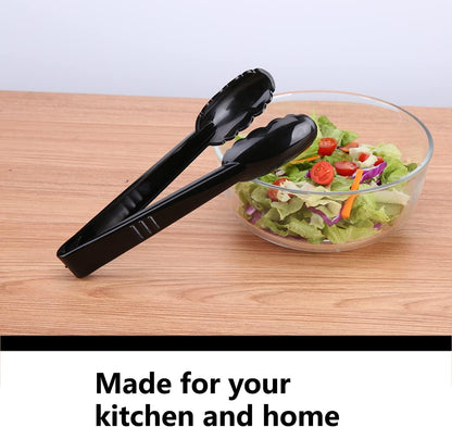 24 Pieces Disposable Serving Tongs, 9" Heavy-Duty Plastic Utensils, BPA-Free, Scalloped Grip Salad Tongs, Perfect for Buffets, BBQ, Parties & Catering, Black