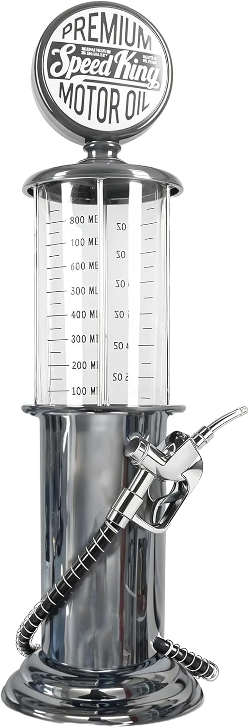 BLKSMITH Pump Liquor Dispenser for Home Bar | Vintage Style Chrome Plastic 30 Fl. oz Liquor Decanter for Man Cave Decor | Shot Dispenser for Scotch, Vodka, Cocktails, Non-Alcoholic Drink and More