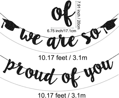 2026 Graduation Banners Party Decorations, Black Glitter We are So Proud of You Graduation Banners Garland for Congratulation Graduations Party Supplies, School, Home, Car Decorations