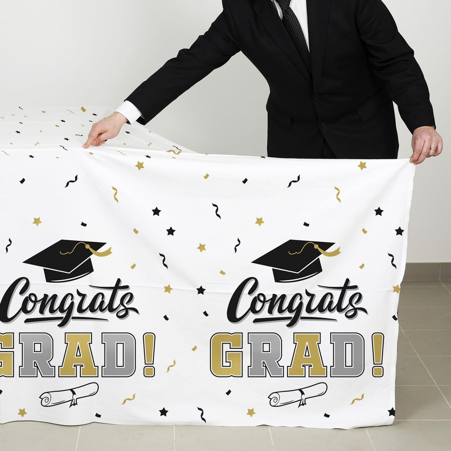 Gatherfun Graduation Party Decorations, Gongrats Grad Tablecover for Graduation Party Supplies, 3 pcs Green Table Cloths, 54"x108"