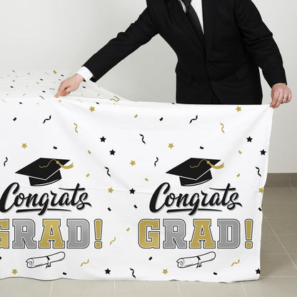 Gatherfun Graduation Party Decorations, Gongrats Grad Tablecover for Graduation Party Supplies, 3 pcs Green Table Cloths, 54"x108"