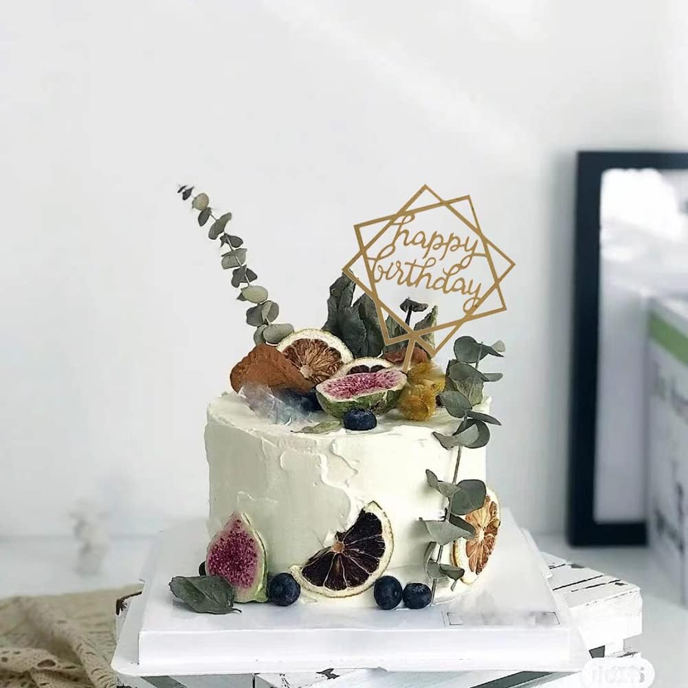 Gold Cake Topper Acrylic Happy Birthday Cake Decoration Supplies (5 Pieces)