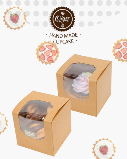 qiqee 60-Packs Cupcake Boxes Auto-pop up Individual Cupcake Container White 3.5" x 3.5" x 3.5" Single Cupcake Boxes