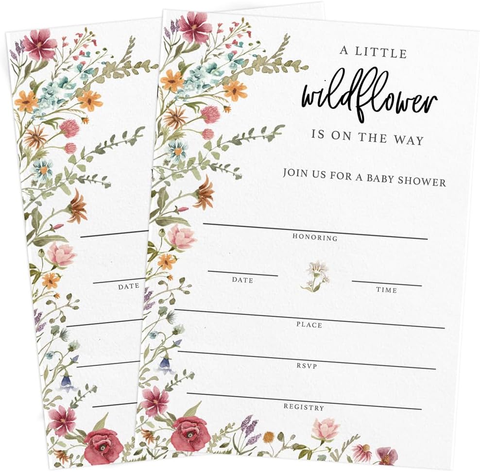 Printed Party Baby Shower Games for Girl – 4 Games and Activities for 30 Guests, Includes Bingo, Price is Right, Mommy or Daddy Trivia, and Storybook Title Guessing, Wildflower Baby in Bloom Design