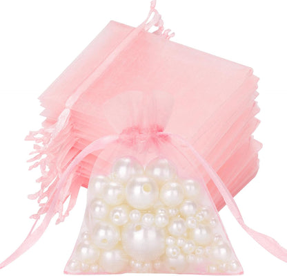 joycraft 50Pcs Organza Bags, 2x3 inch Gift Favor Bags, White Wedding Favor Bags, Jewelry Pouches with Drawstring, Mesh Bags Drawstring for Jewelry, Festival, Makeup, Candy, Desserts