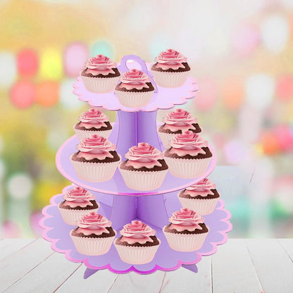 MRPAPA Pink Cardboard Cupcake Stand,2PCS Cup Cake Holder Thick Paper Dessert Tray, 3-Tier Round Serving Tray Perfect for Baby Girls Pink and Gold Birthday Baby Shower Party Supplies