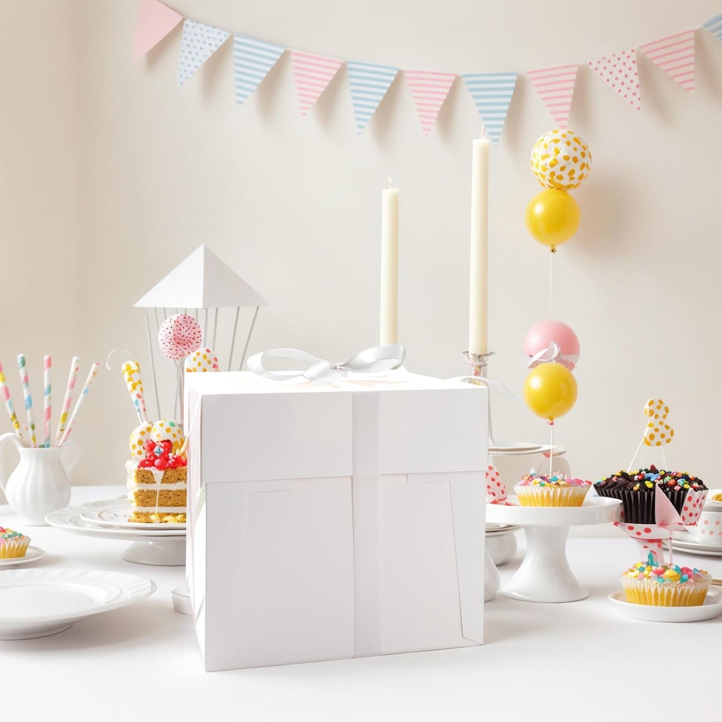 VGOODALL 10 Pack Cake Boxes, 10x10x8 Inches Cake Containers with Window, White Bakery Boxes with Lids for Birthday Party Wedding