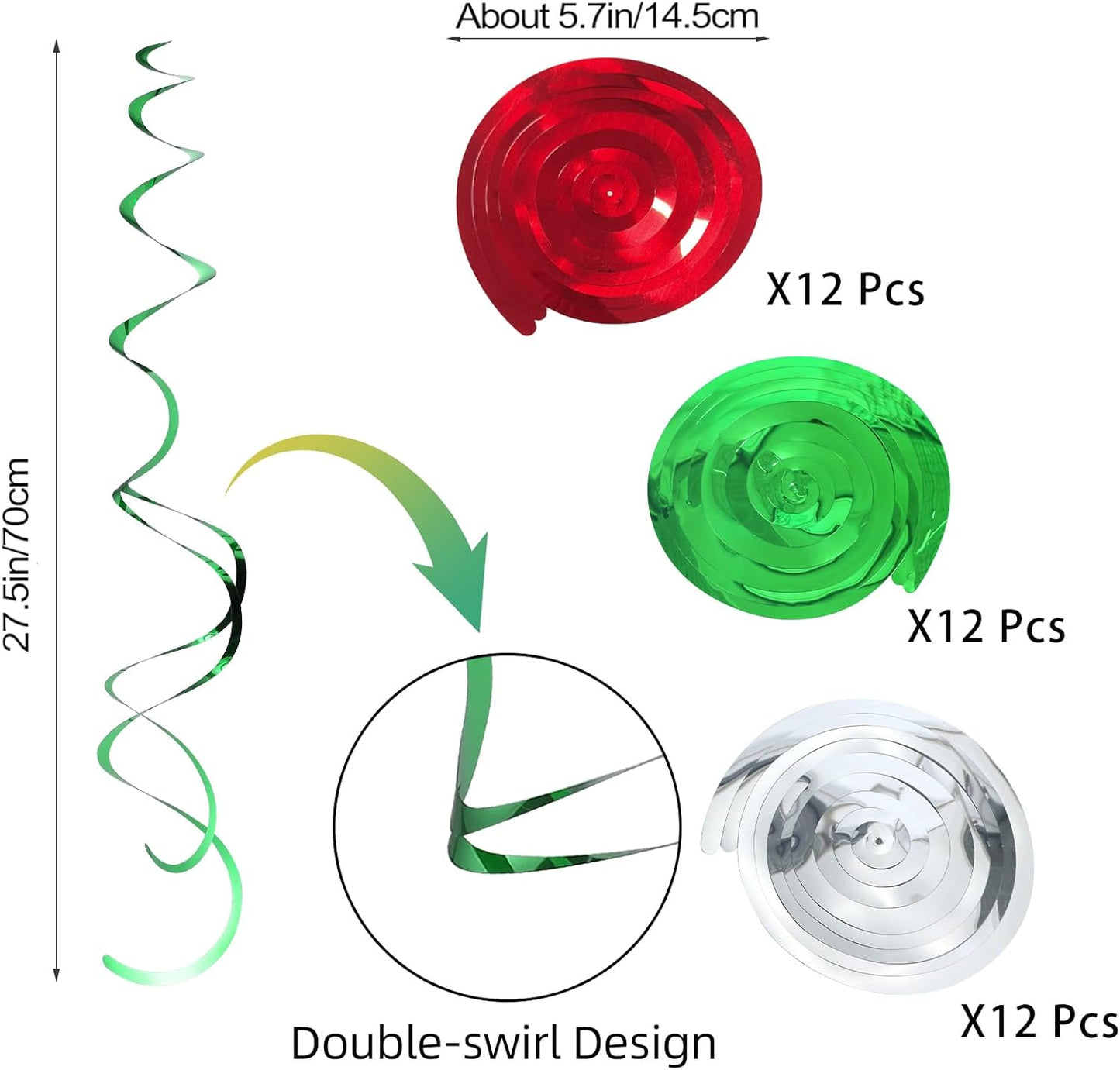 36Pcs Hanging Swirl Party Decorations Foil Decorations Ceiling Swirl Spiral Hanging Plastic Streamer for Ceiling Birthday Graduation Wedding Celebration Baby Shower Party Supply (Black Gold Silver)