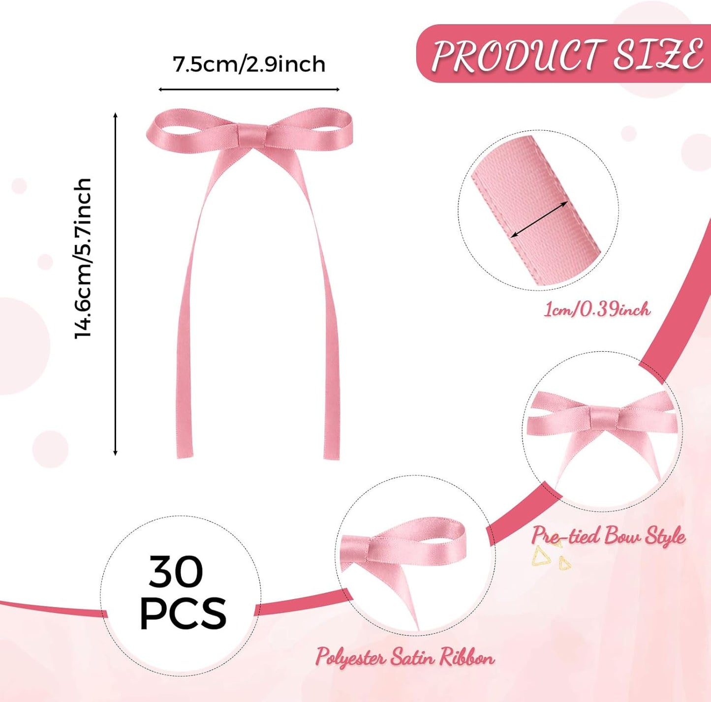 30 Pack Bow Cake Toppers Pink Ribbons Bows for Cake Coquette Themed Bow Cupcake Toppers Pink Bow Birthday Decorations for Baby Shower, Birthday, Wedding, Bachelorette, Mothers Day Decorations