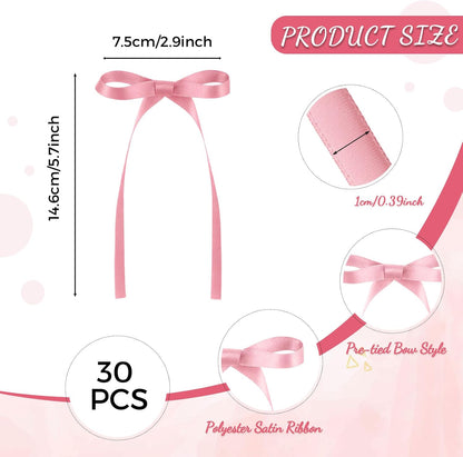 30 Pack Bow Cake Toppers Pink Ribbons Bows for Cake Coquette Themed Bow Cupcake Toppers Pink Bow Birthday Decorations for Baby Shower, Birthday, Wedding, Bachelorette, Mothers Day Decorations