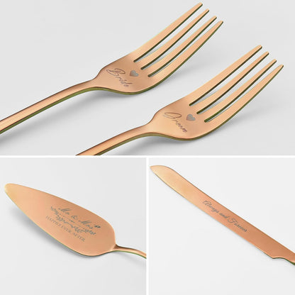Wedding Cake Knife and Server Set, Gold Cake Cutting Set for Wedding, 4 Pieces Set with Forks for Engagements, Anniversaries, Bride and Groom