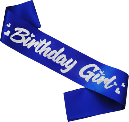 ‘Birthday Girl' Birthday Sash Royal Blue with Glitter Silver Letters Birthday Sash for Women, Sweet 16, 18th 21st B-day Sash
