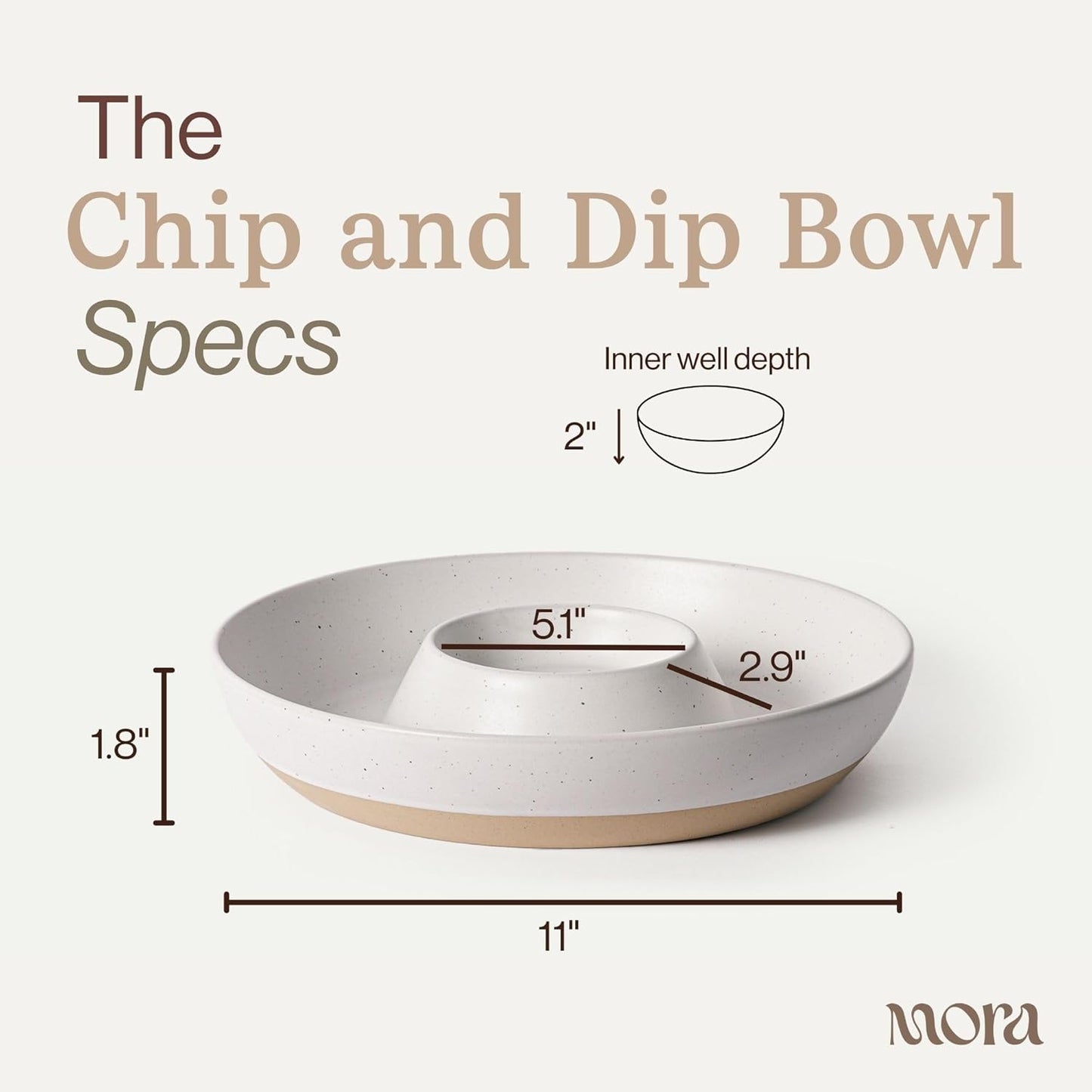 Mora Ceramic Chips and Dip Serving Tray: Large Divided Party Bowl Set for Chips & Salsa, Veggies & Dip, Fruit, Snacks, Entertaining, Hosting, etc. Minimalist Design for the Modern Hostess - White