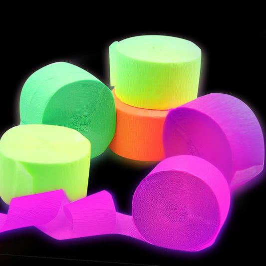 600feet Crepe Paper Streamers,6 Rolls Blacklight Party Streamer Decorations in 6 Colors for Neon Party,Wedding, Birthday, Glow Party Supplies…