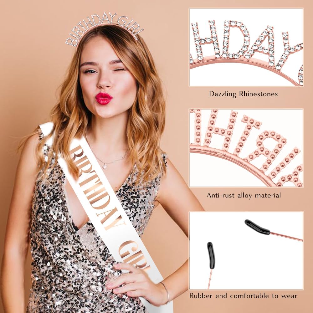 Birthday Sash & Crown for Women - Tiara Headband, Girls' Decorations Accessories