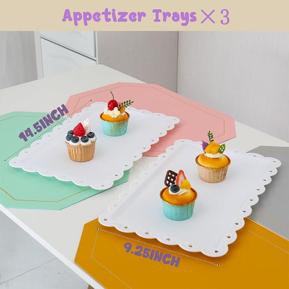 5 Pieces Cupcake Stand Set, 2 PCS 3 Tier Cupcake Stands with 3 Pieces Appetizer Trays Dessert Table Display Set for Mother's Day, Party, Tea Party and Wedding